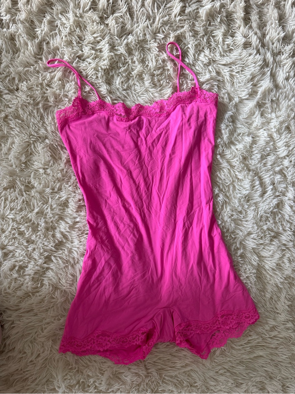 SKIMS Fits Everybody Lace Slip Dress Hot Pink Mini